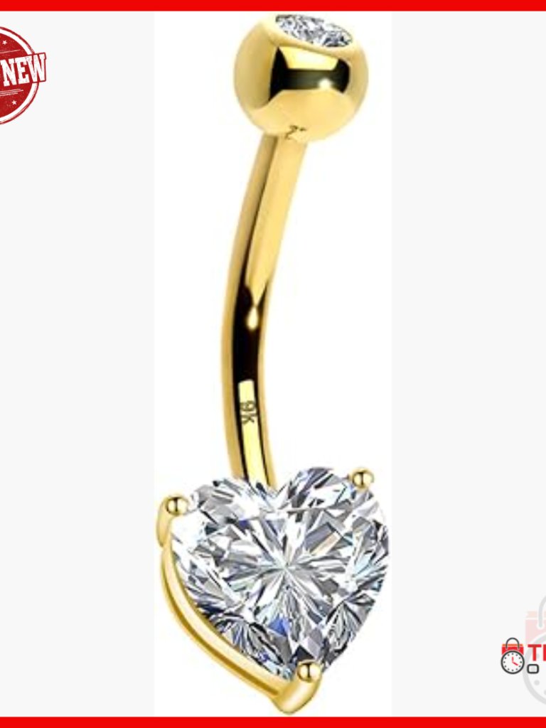14k Solid White Gold Heart Solitaire Cubic Zirconia Belly Button Ring